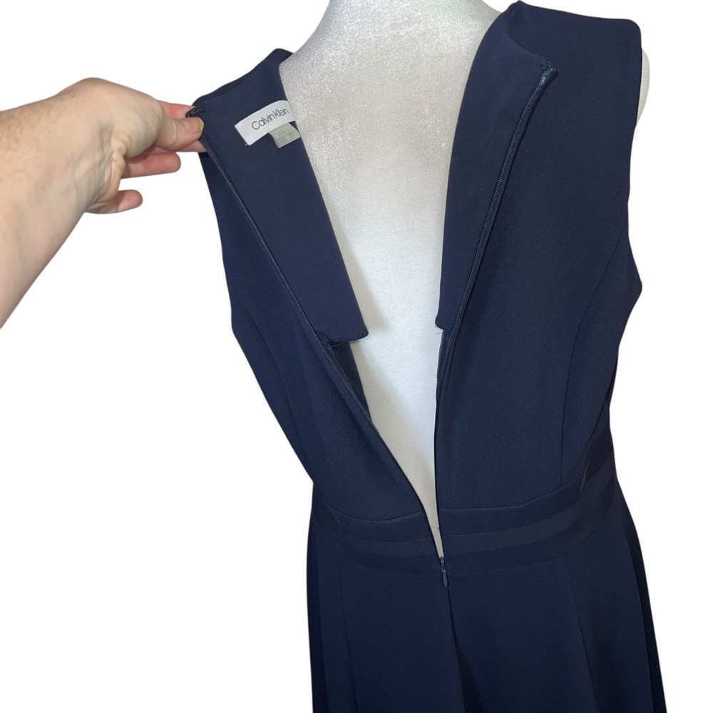 NEW Calvin Klein Illusion-Trim Fit & Flare A-Line Dress Navy Sleeveless Size 12 - Picture 5 of 10